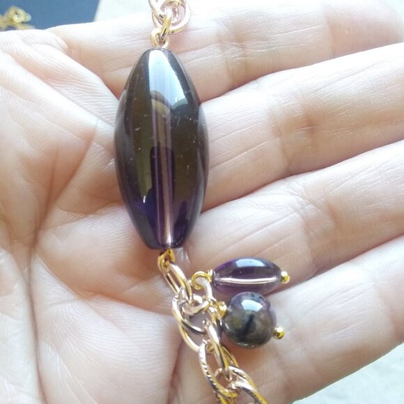 Dark Gray Purple Focal + Gold Chain Bracelet Sleek Chunky & Effortlessly Elegant - Picture 6 of 10